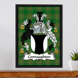 Irish Connaughton Coat of Arms Family Crest Ireland Framed Canvas Print Irish National Tartan