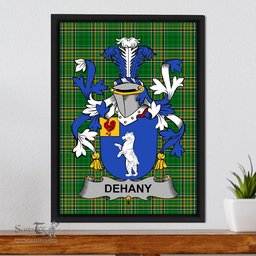 Irish Dehany Coat of Arms Family Crest Ireland Framed Canvas Print Irish National Tartan