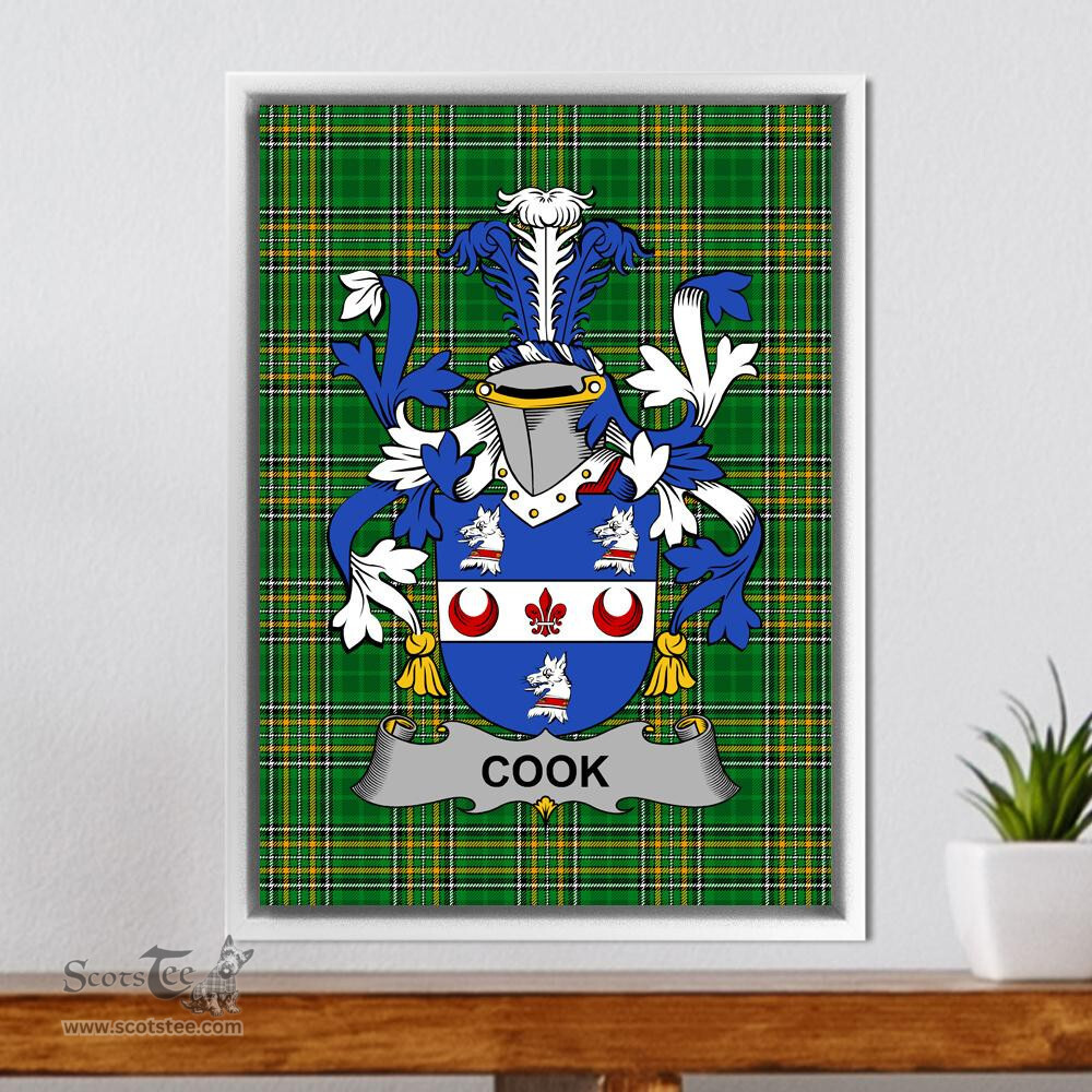 Irish Cook Coat of Arms Family Crest Ireland Framed Canvas Print Irish National Tartan