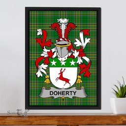 Irish Doherty or O'Doherty Coat of Arms Family Crest Ireland Framed Canvas Print Irish National Tartan