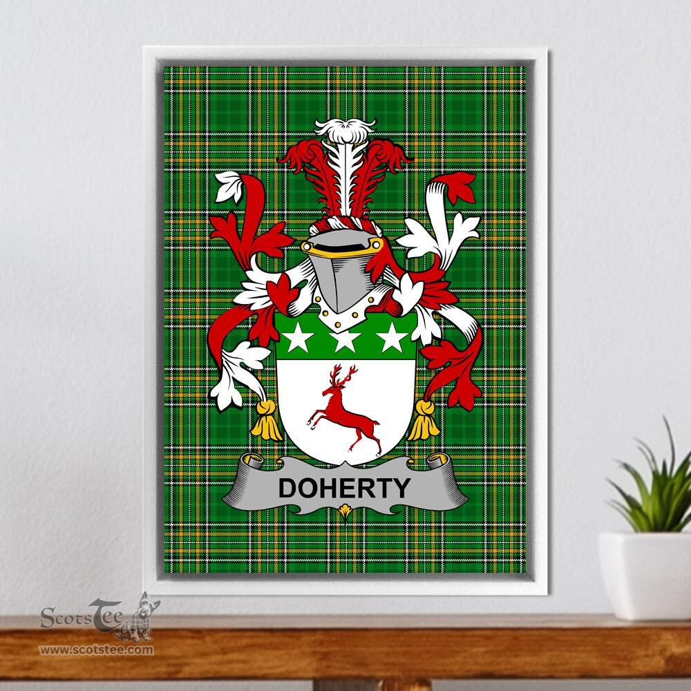 Irish Doherty or O'Doherty Coat of Arms Family Crest Ireland Framed Canvas Print Irish National Tartan
