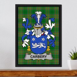 Irish Carbery Coat of Arms Family Crest Ireland Framed Canvas Print Irish National Tartan