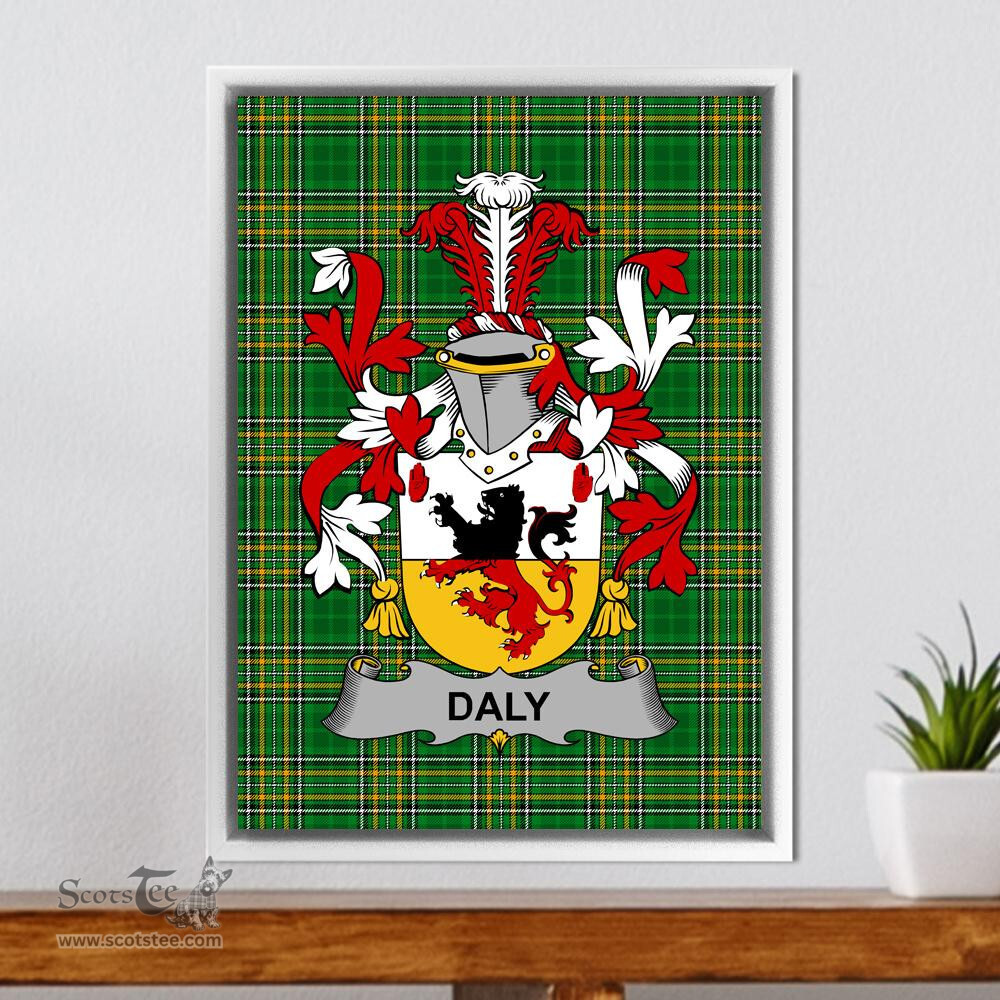 Irish Daly or O'Daly Coat of Arms Family Crest Ireland Framed Canvas Print Irish National Tartan