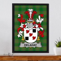 Irish Delahay Coat of Arms Family Crest Ireland Framed Canvas Print Irish National Tartan