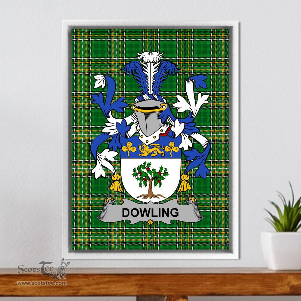 Irish Dowling or O'Dowling Coat of Arms Family Crest Ireland Framed Canvas Print Irish National Tartan