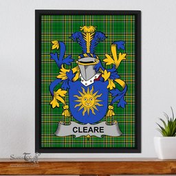 Irish Cleare Coat of Arms Family Crest Ireland Framed Canvas Print Irish National Tartan