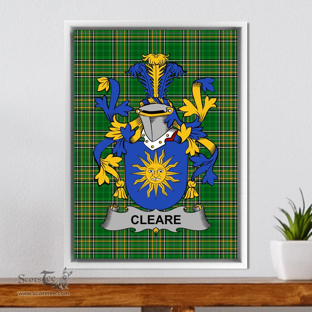 Irish Cleare Coat of Arms Family Crest Ireland Framed Canvas Print Irish National Tartan