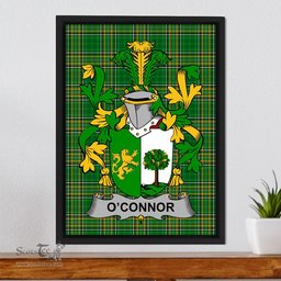 Irish Connor or O'Connor (Sligo) Coat of Arms Family Crest Ireland Framed Canvas Print Irish National Tartan