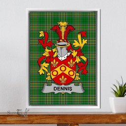 Irish Dennis Coat of Arms Family Crest Ireland Framed Canvas Print Irish National Tartan