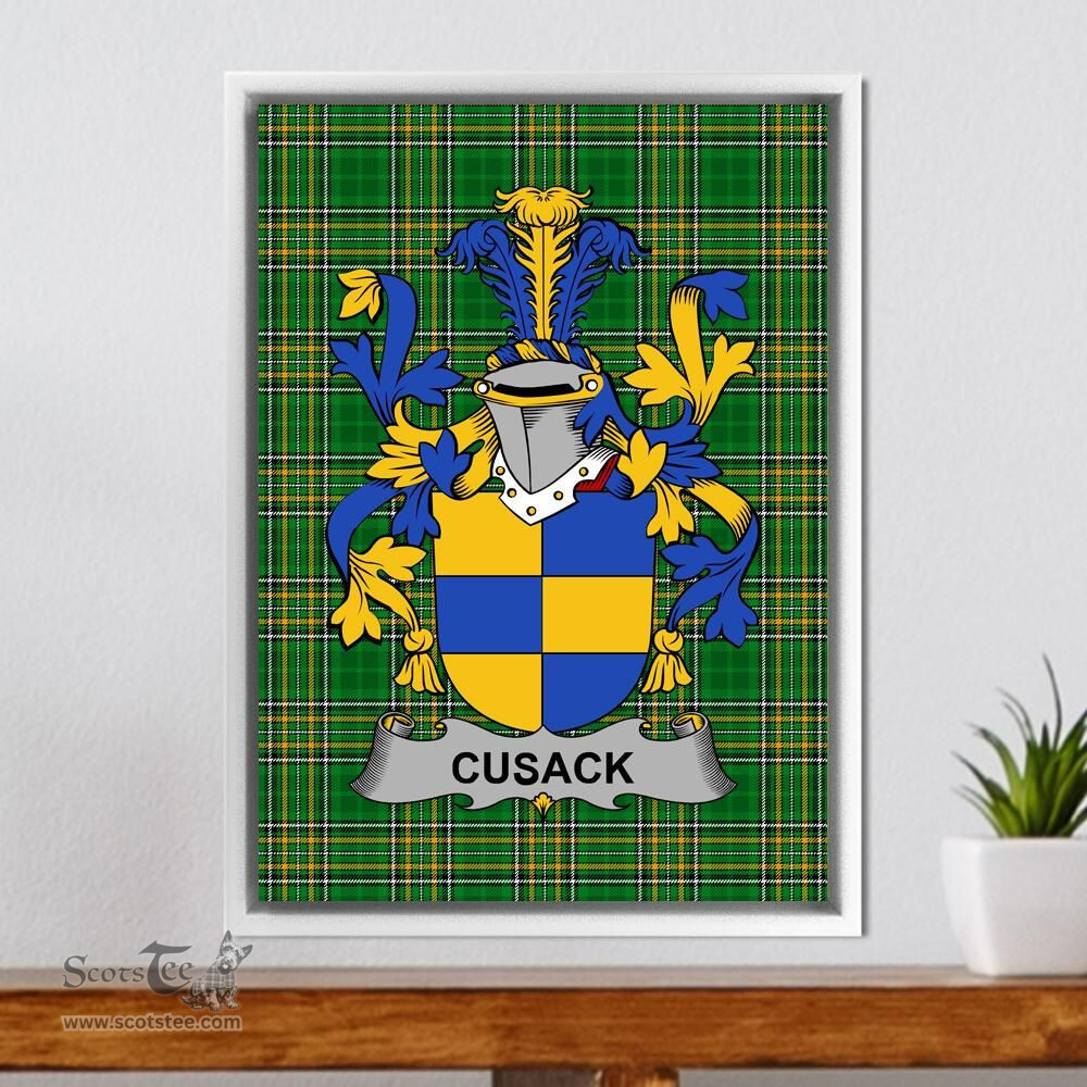 Irish Cusack Coat of Arms Family Crest Ireland Framed Canvas Print Irish National Tartan