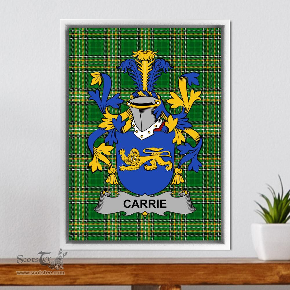 Irish Carrie or O'Carrie Coat of Arms Family Crest Ireland Framed Canvas Print Irish National Tartan