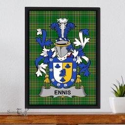 Irish Ennis Coat of Arms Family Crest Ireland Framed Canvas Print Irish National Tartan
