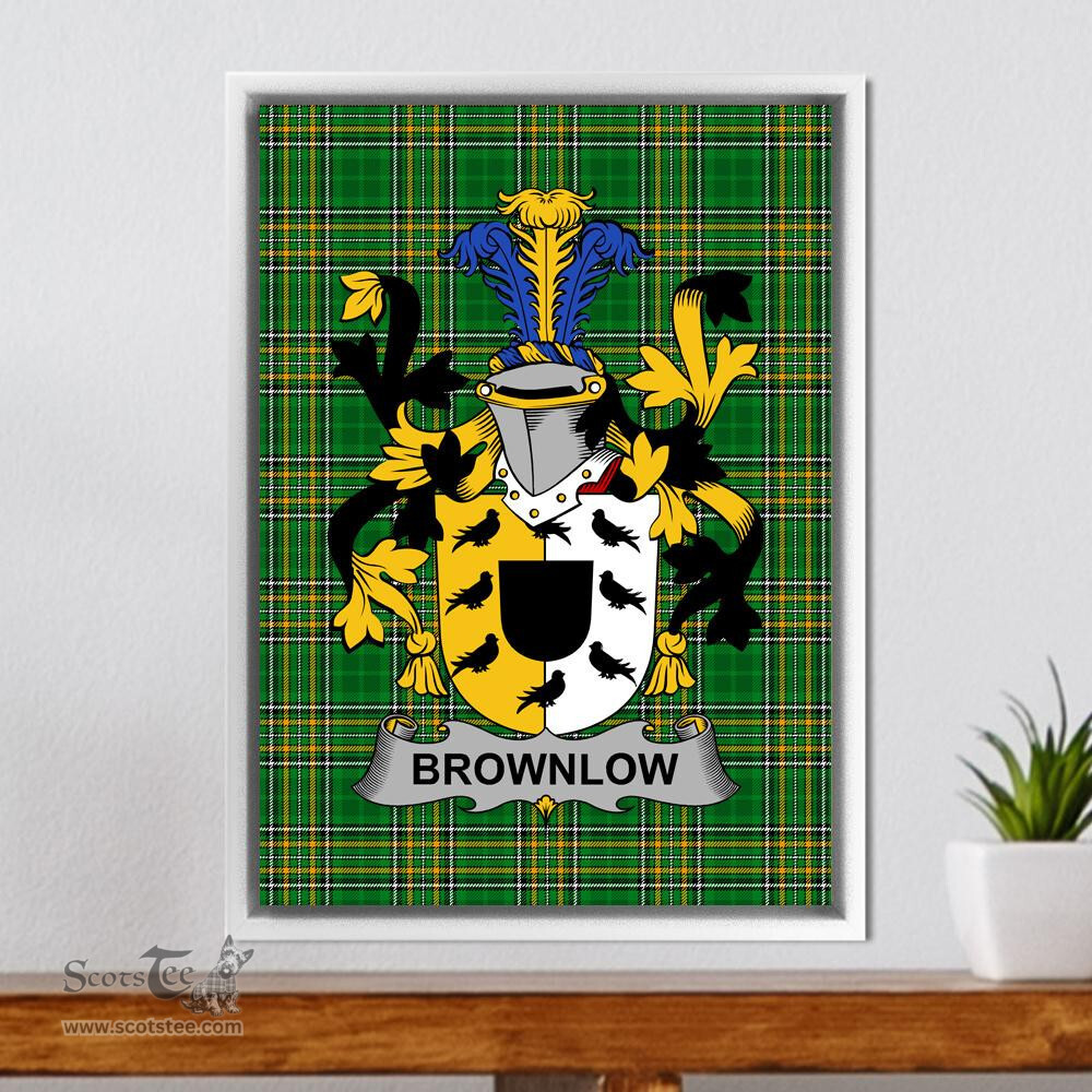 Irish Brownlow Coat of Arms Family Crest Ireland Framed Canvas Print Irish National Tartan