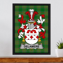 Irish Delamere Coat of Arms Family Crest Ireland Framed Canvas Print Irish National Tartan
