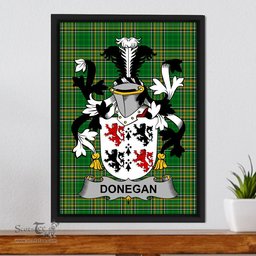 Irish Donegan or O'Donagan Coat of Arms Family Crest Ireland Framed Canvas Print Irish National Tartan