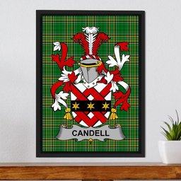 Irish Candell Coat of Arms Family Crest Ireland Framed Canvas Print Irish National Tartan