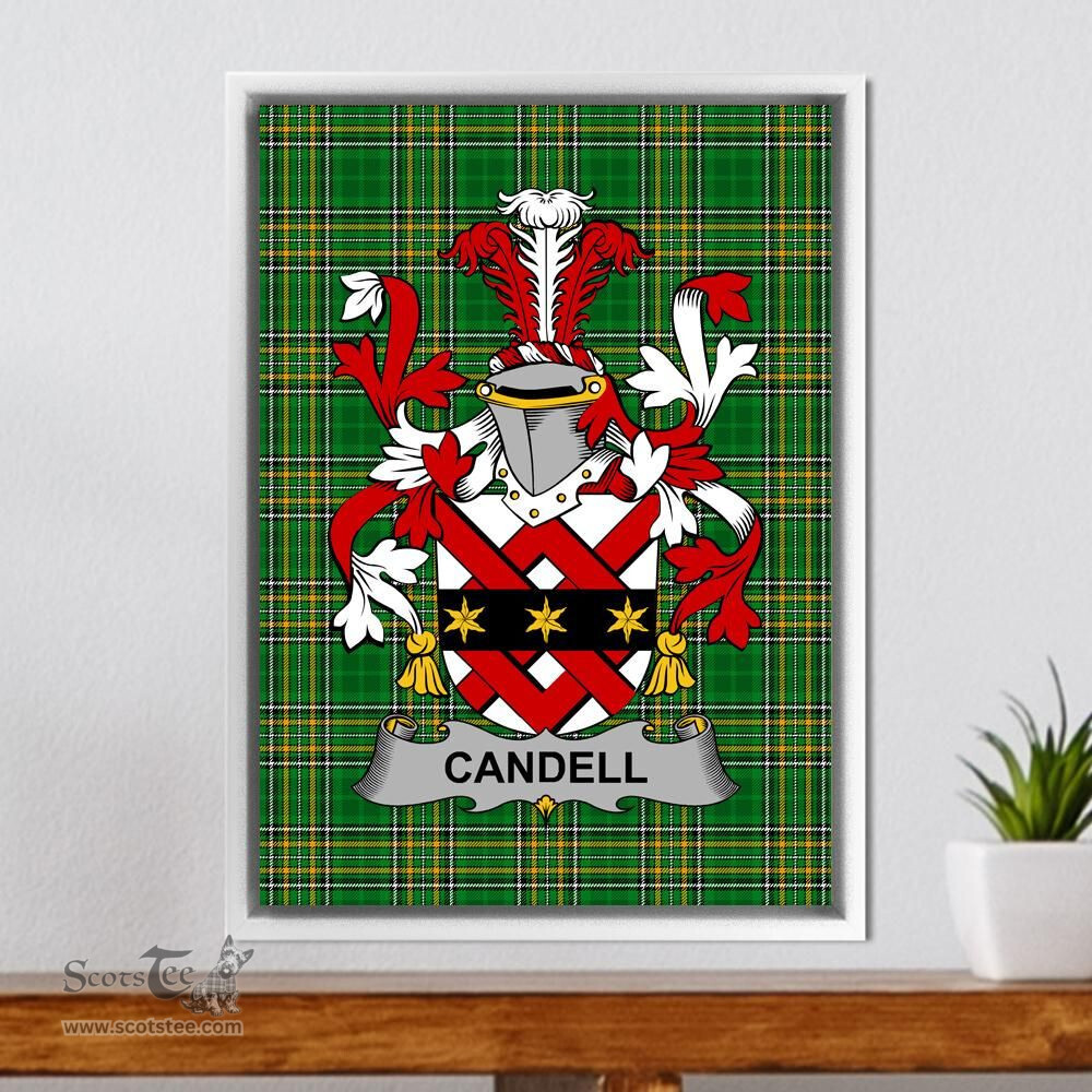 Irish Candell Coat of Arms Family Crest Ireland Framed Canvas Print Irish National Tartan