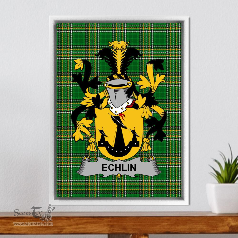 Irish Echlin Coat of Arms Family Crest Ireland Framed Canvas Print Irish National Tartan