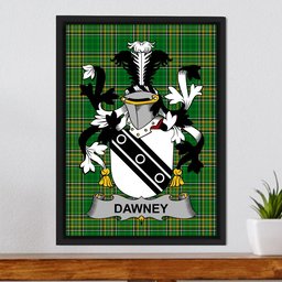 Irish Dawney or Dawnay Coat of Arms Family Crest Ireland Framed Canvas Print Irish National Tartan