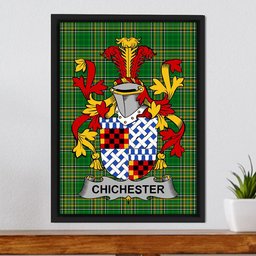 Irish Chichester Coat of Arms Family Crest Ireland Framed Canvas Print Irish National Tartan