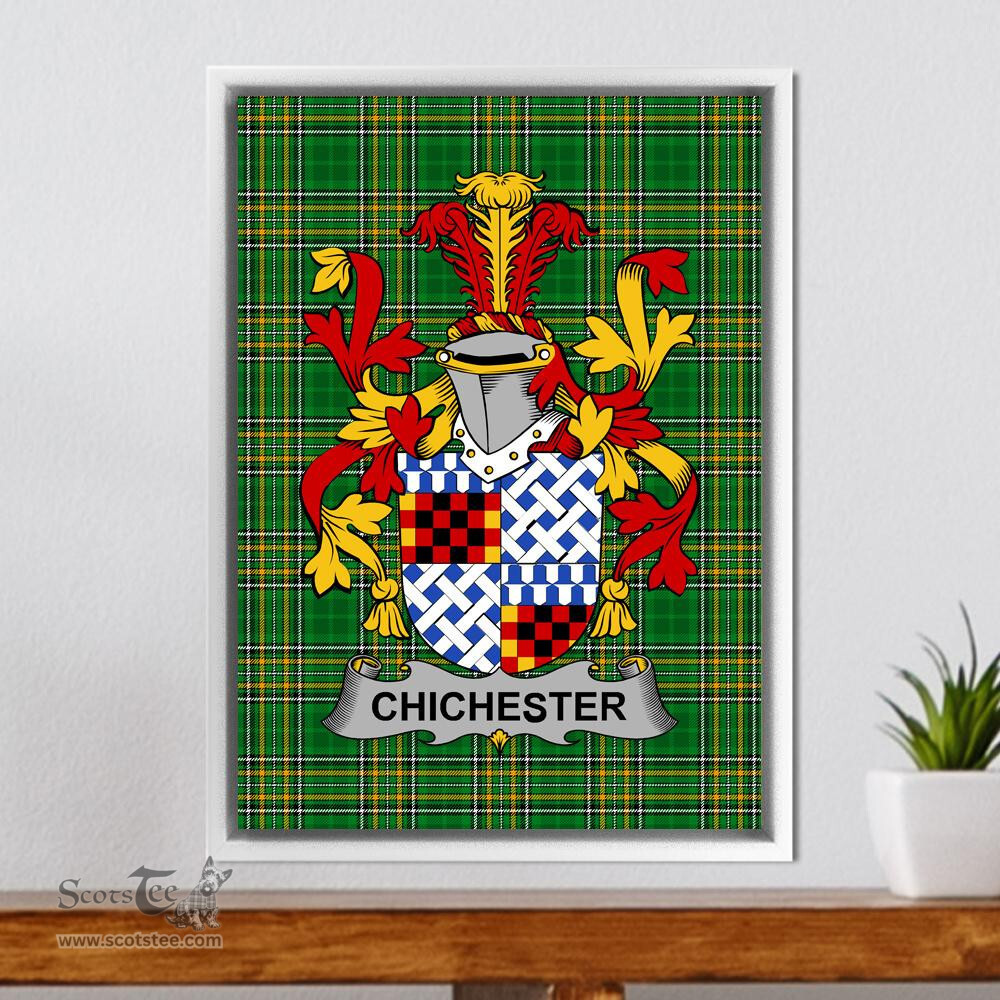 Irish Chichester Coat of Arms Family Crest Ireland Framed Canvas Print Irish National Tartan