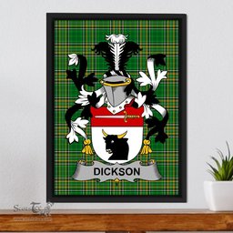 Irish Dickson Coat of Arms Family Crest Ireland Framed Canvas Print Irish National Tartan
