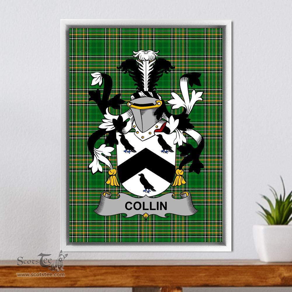 Irish Collin Coat of Arms Family Crest Ireland Framed Canvas Print Irish National Tartan