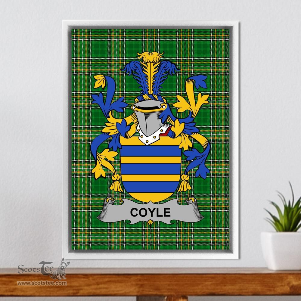 Irish Coyle or McCoyle Coat of Arms Family Crest Ireland Framed Canvas Print Irish National Tartan