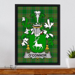Irish Connor or O'Connor (Corcomroe) Coat of Arms Family Crest Ireland Framed Canvas Print Irish National Tartan