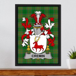 Irish Cremin or O'Cremin Coat of Arms Family Crest Ireland Framed Canvas Print Irish National Tartan