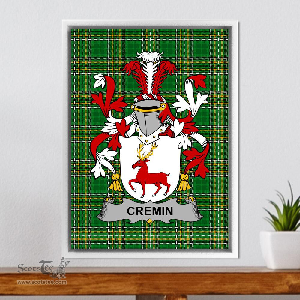 Irish Cremin or O'Cremin Coat of Arms Family Crest Ireland Framed Canvas Print Irish National Tartan