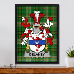 Irish Delaney or O'Delany Coat of Arms Family Crest Ireland Framed Canvas Print Irish National Tartan