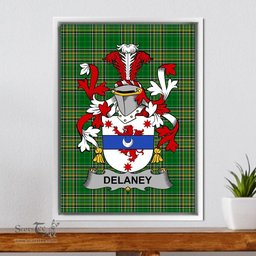 Irish Delaney or O'Delany Coat of Arms Family Crest Ireland Framed Canvas Print Irish National Tartan