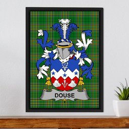 Irish Douse or Dowse Coat of Arms Family Crest Ireland Framed Canvas Print Irish National Tartan