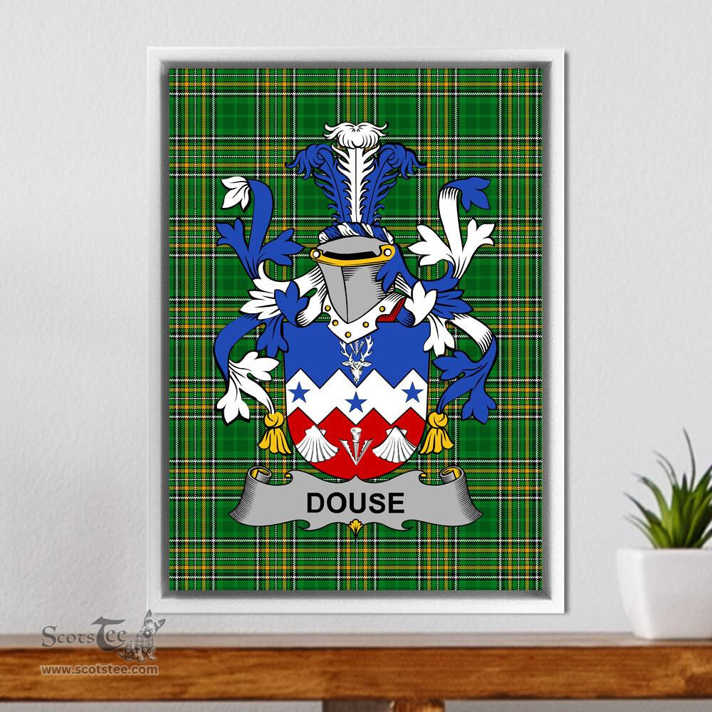 Irish Douse or Dowse Coat of Arms Family Crest Ireland Framed Canvas Print Irish National Tartan