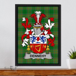 Irish Dennehy or O'Dennehy Coat of Arms Family Crest Ireland Framed Canvas Print Irish National Tartan