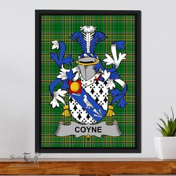 Irish Coyne or O'Coyne Coat of Arms Family Crest Ireland Framed Canvas Print Irish National Tartan