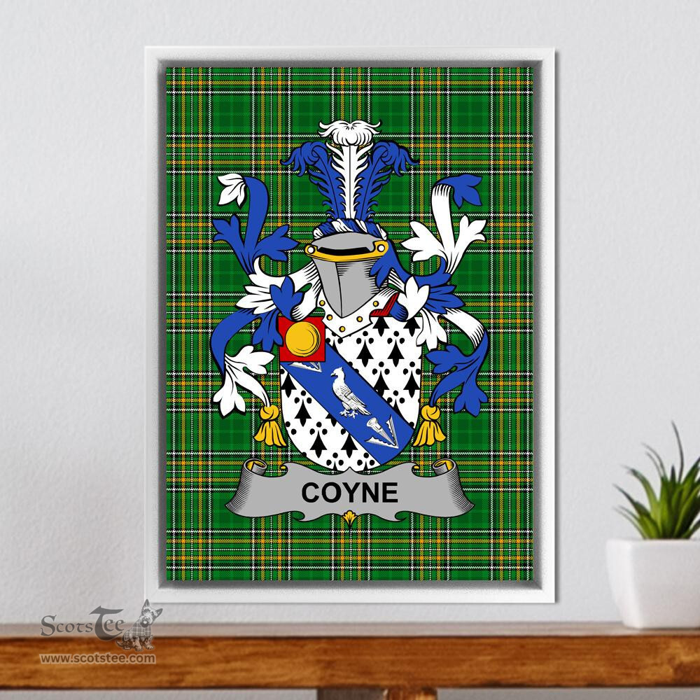 Irish Coyne or O'Coyne Coat of Arms Family Crest Ireland Framed Canvas Print Irish National Tartan