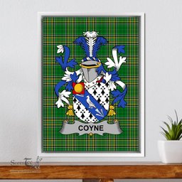 Irish Coyne or O'Coyne Coat of Arms Family Crest Ireland Framed Canvas Print Irish National Tartan