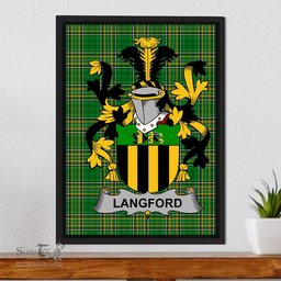 Irish Langford Coat of Arms Family Crest Ireland Framed Canvas Print Irish National Tartan