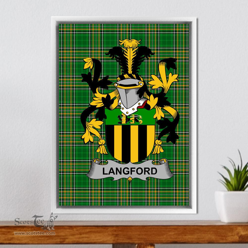 Irish Langford Coat of Arms Family Crest Ireland Framed Canvas Print Irish National Tartan