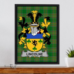Irish Lincolne Coat of Arms Family Crest Ireland Framed Canvas Print Irish National Tartan