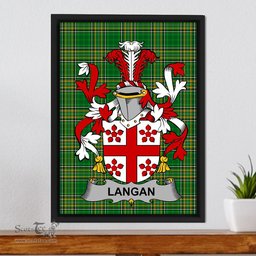 Irish Langan or O'Longan Coat of Arms Family Crest Ireland Framed Canvas Print Irish National Tartan