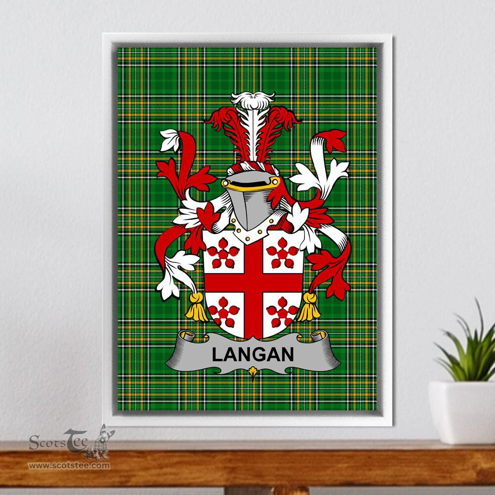 Irish Langan or O'Longan Coat of Arms Family Crest Ireland Framed Canvas Print Irish National Tartan