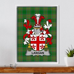 Irish Langan or O'Longan Coat of Arms Family Crest Ireland Framed Canvas Print Irish National Tartan