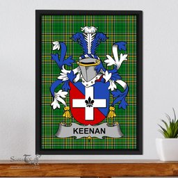 Irish Keegan or Egan Coat of Arms Family Crest Ireland Framed Canvas Print Irish National Tartan