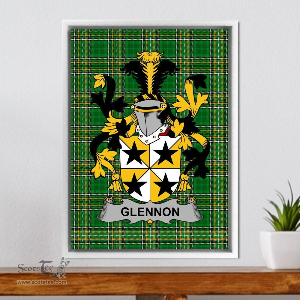 Irish Glennon or Glenane Coat of Arms Family Crest Ireland Framed Canvas Print Irish National Tartan