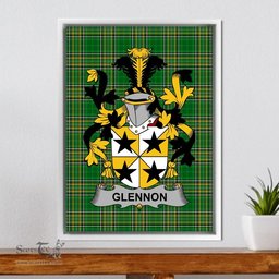 Irish Glennon or Glenane Coat of Arms Family Crest Ireland Framed Canvas Print Irish National Tartan
