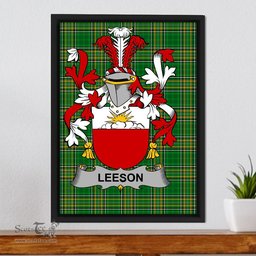 Irish Lees or McAleese Coat of Arms Family Crest Ireland Framed Canvas Print Irish National Tartan