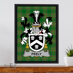 Irish Feely or O'Feehily Coat of Arms Family Crest Ireland Framed Canvas Print Irish National Tartan